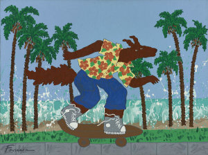 Harry Fonseca - Coyote on Skateboard III, about 1985