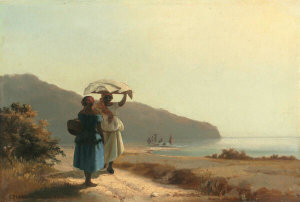 Camille Pissarro - Two Women Chatting by the Sea, Saint Thomas, 1856