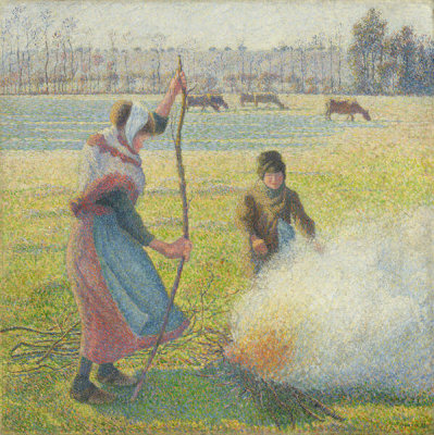 Camille Pissarro - Hoar-Frost, Peasant Girl Making a Fire, 1888